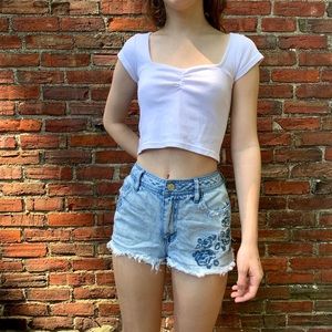 High-Rise Embroidered Jean shorts light wash